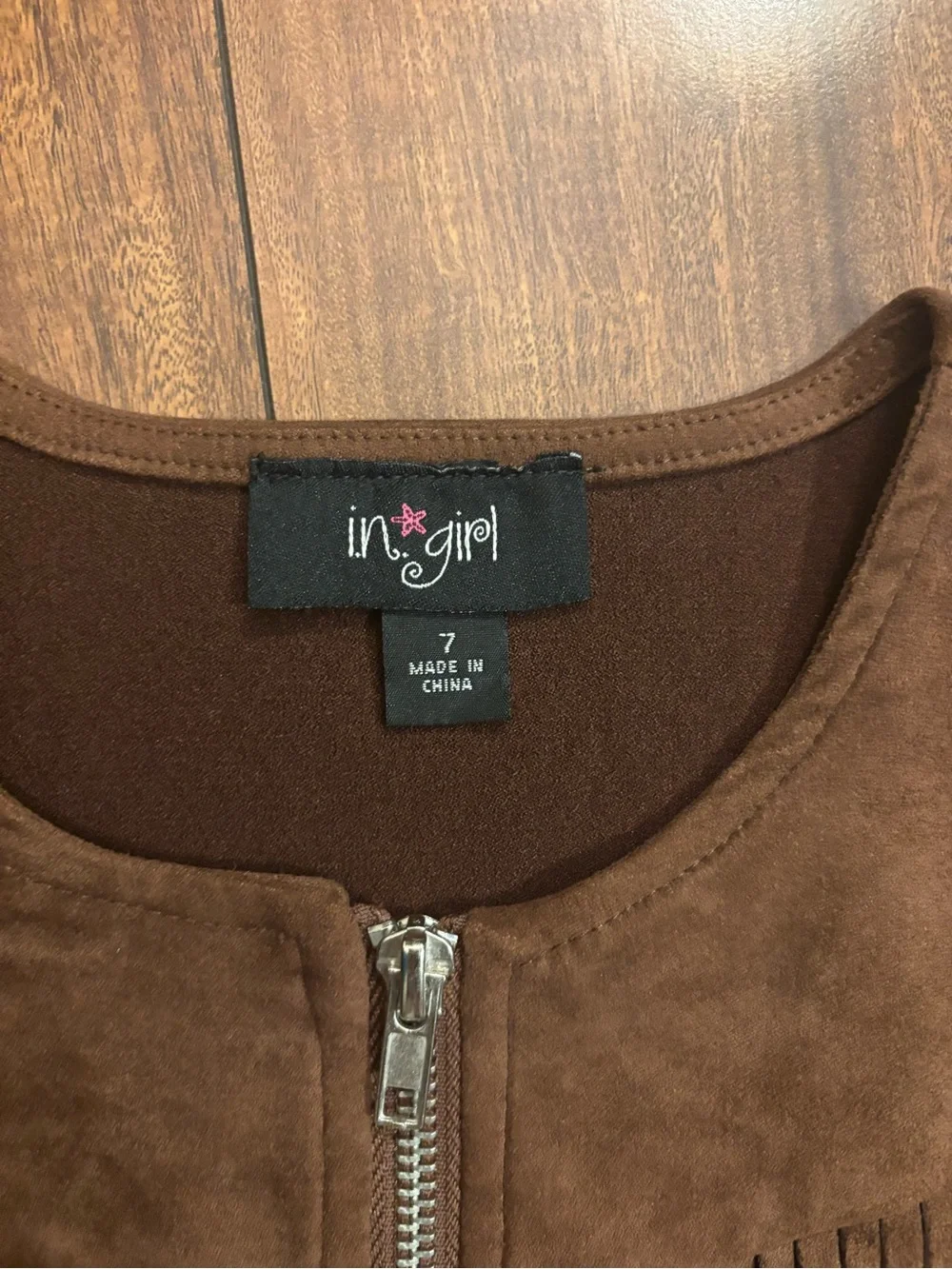 Girls' Brown Fringe Faux Suede Zip Jacket Worn Once